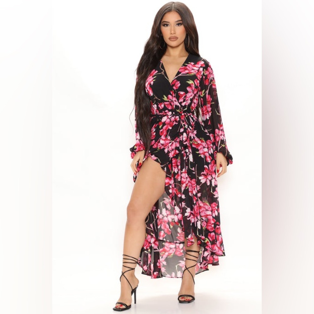 NWT Fashion Nova Pink and Black Floral Dress
